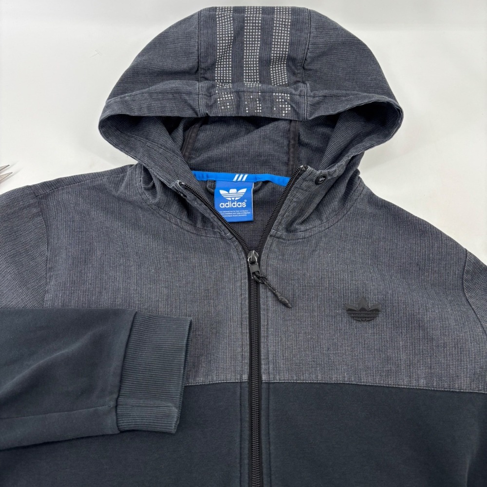 Adidas Originals Full Zip Hoodie Mens Medium Black Grey Colorblock Trefoil Logo